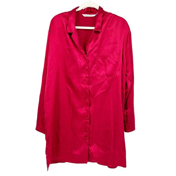 Victorias Secret Womens Y2K Satin Button Front Sleep Shirt Dress Size L Red - Picture 1 of 6